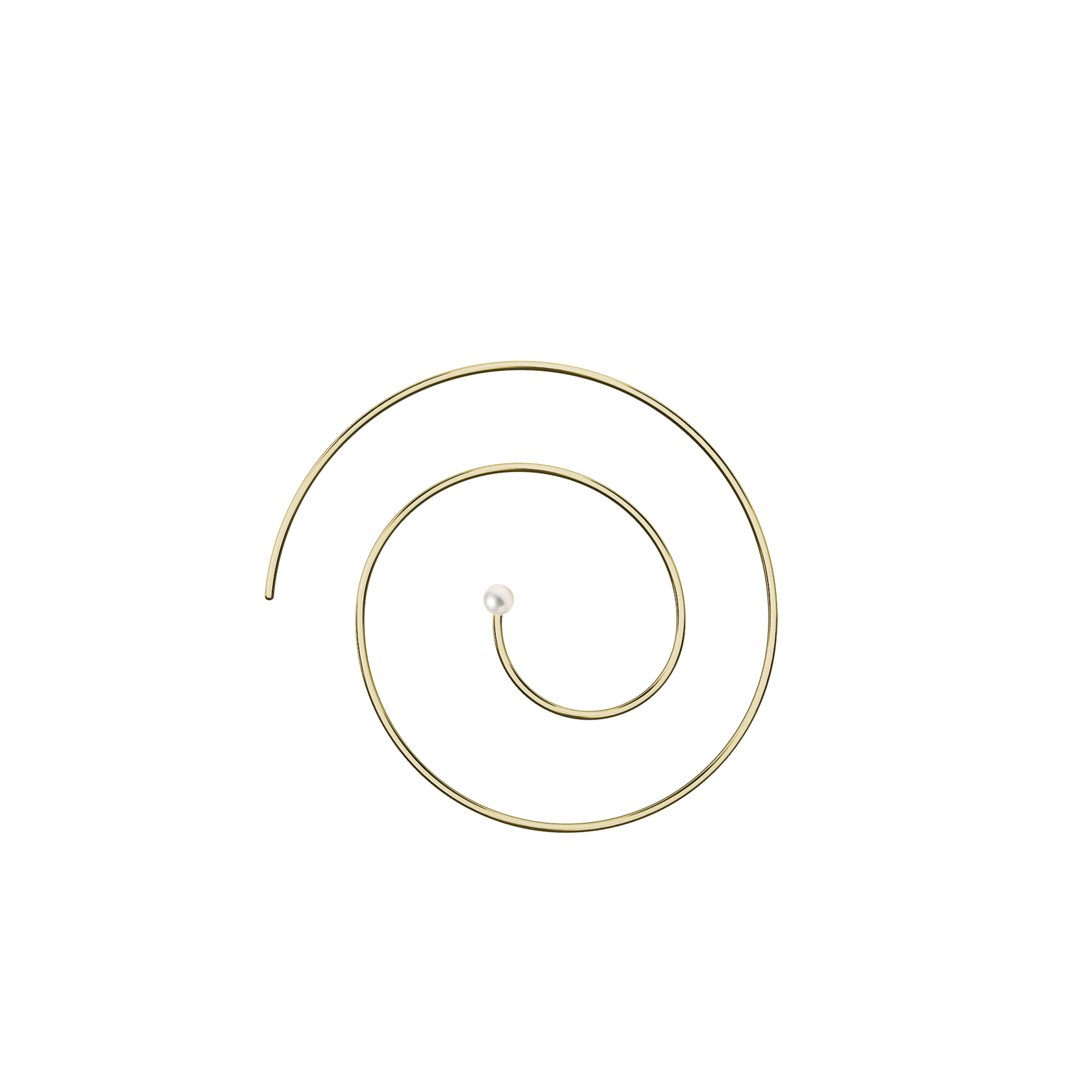 Lera Treyger Reisho earring in 14k yellow gold, open spiral hoop with single freshwater pearl at the inner curl