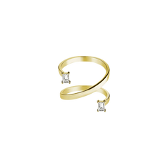 Lera Treyger N 25 ring in 14k yellow gold, open spiral band with two baguette-cut diamonds at the tips