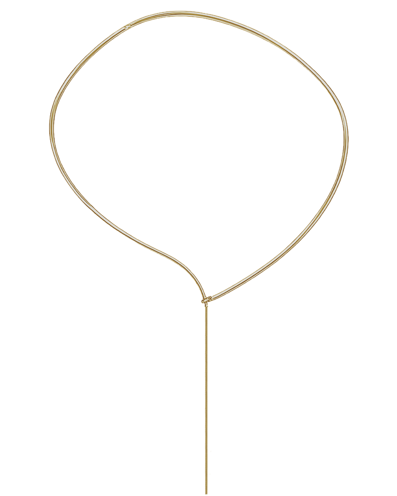 Lera Treyger x Anouk Yve necklace in 14k yellow gold, asymmetric balloon-shape collar with long chain drop
