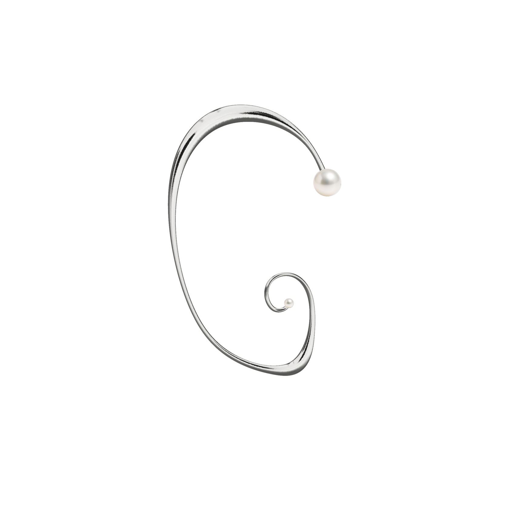 Lera Treyger Sosho ear cuff in 925 sterling silver, full ear wrap with freshwater pearl top and pearl-set inner curl