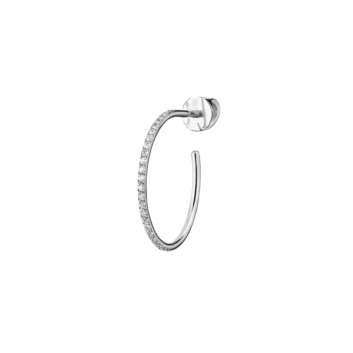 Earth-S half-hoop earring by Lera Treyger in 14k white gold with 0.10ct pavé diamonds and screw-back post, hi-key product shot