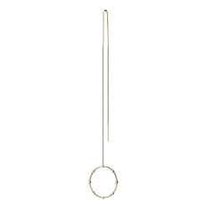 Lera Treyger Fire 14k yellow gold threader at full length, long snake chain with diamond-studded circle drop
