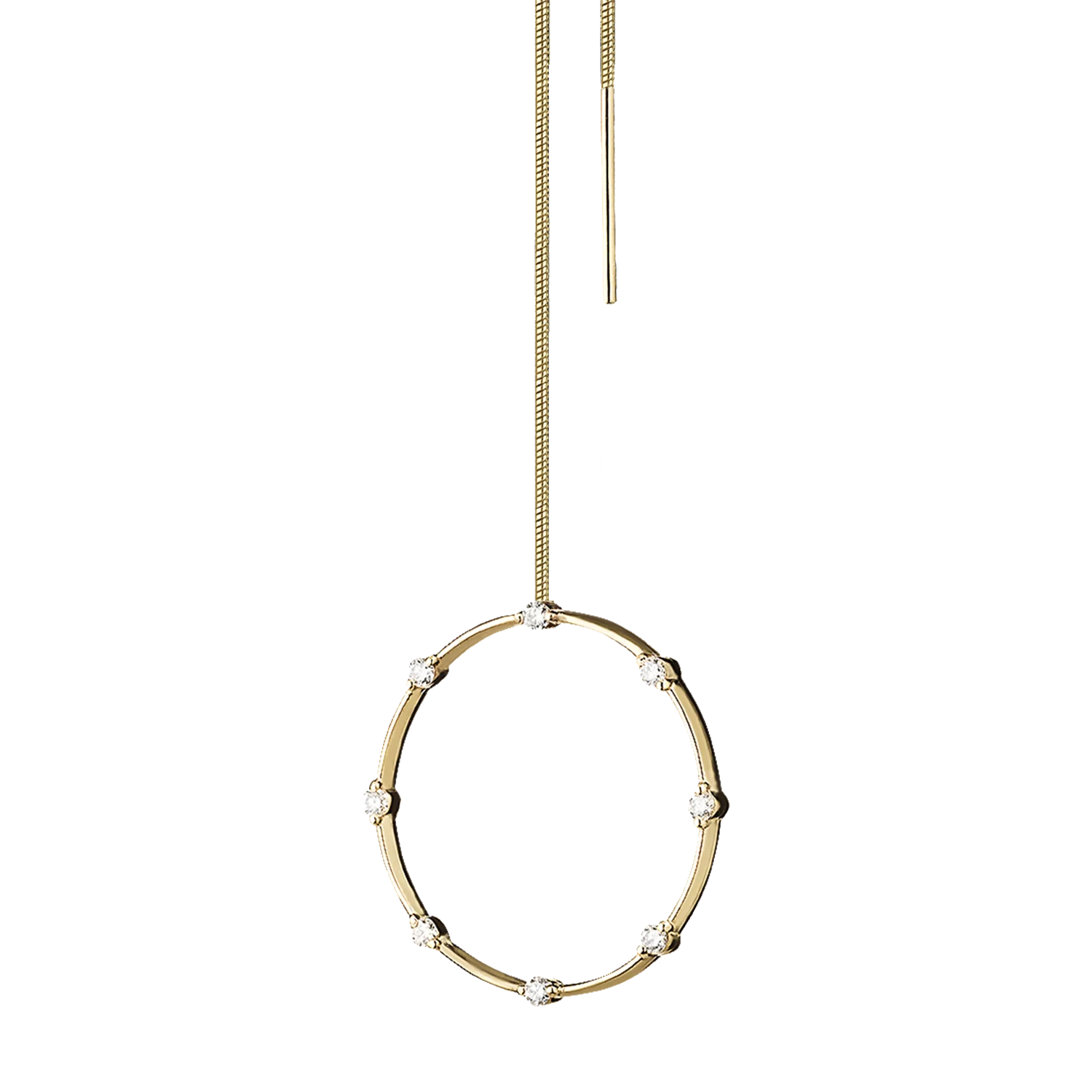 Lera Treyger Fire threader earring in 14k yellow gold, open circle set with eight diamonds totalling 0.11ct