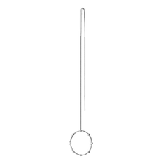 Fire threader earring by Lera Treyger at full length in 14k white gold, snake chain ending in diamond-studded open circle