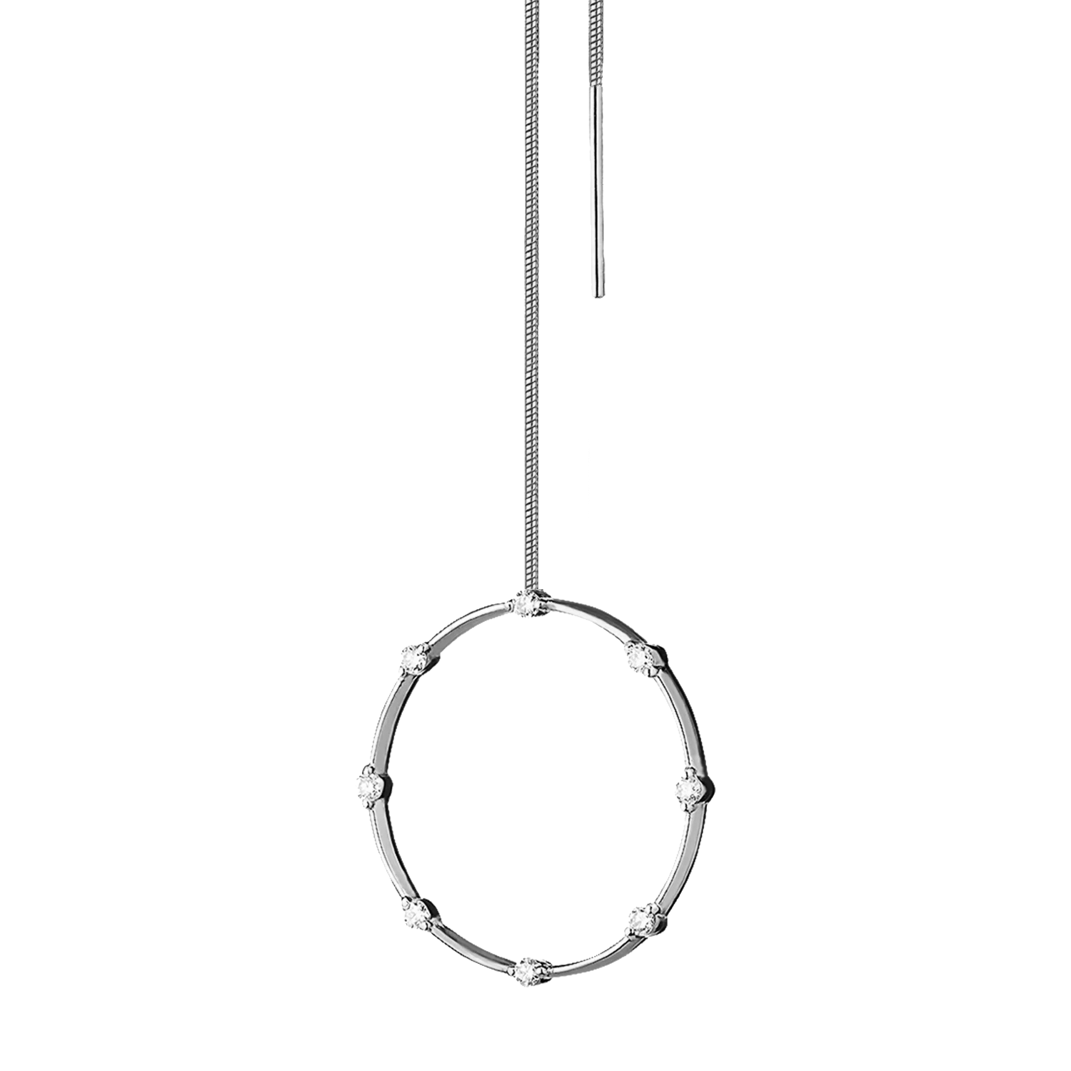 Lera Treyger Fire threader earring in 14k white gold, open circle set with eight diamonds 0.11ct, cropped studio