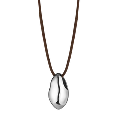 Lera Treyger Influunt Pendant in sterling silver - organic pebble form on espresso brown silk cord, studio cutout