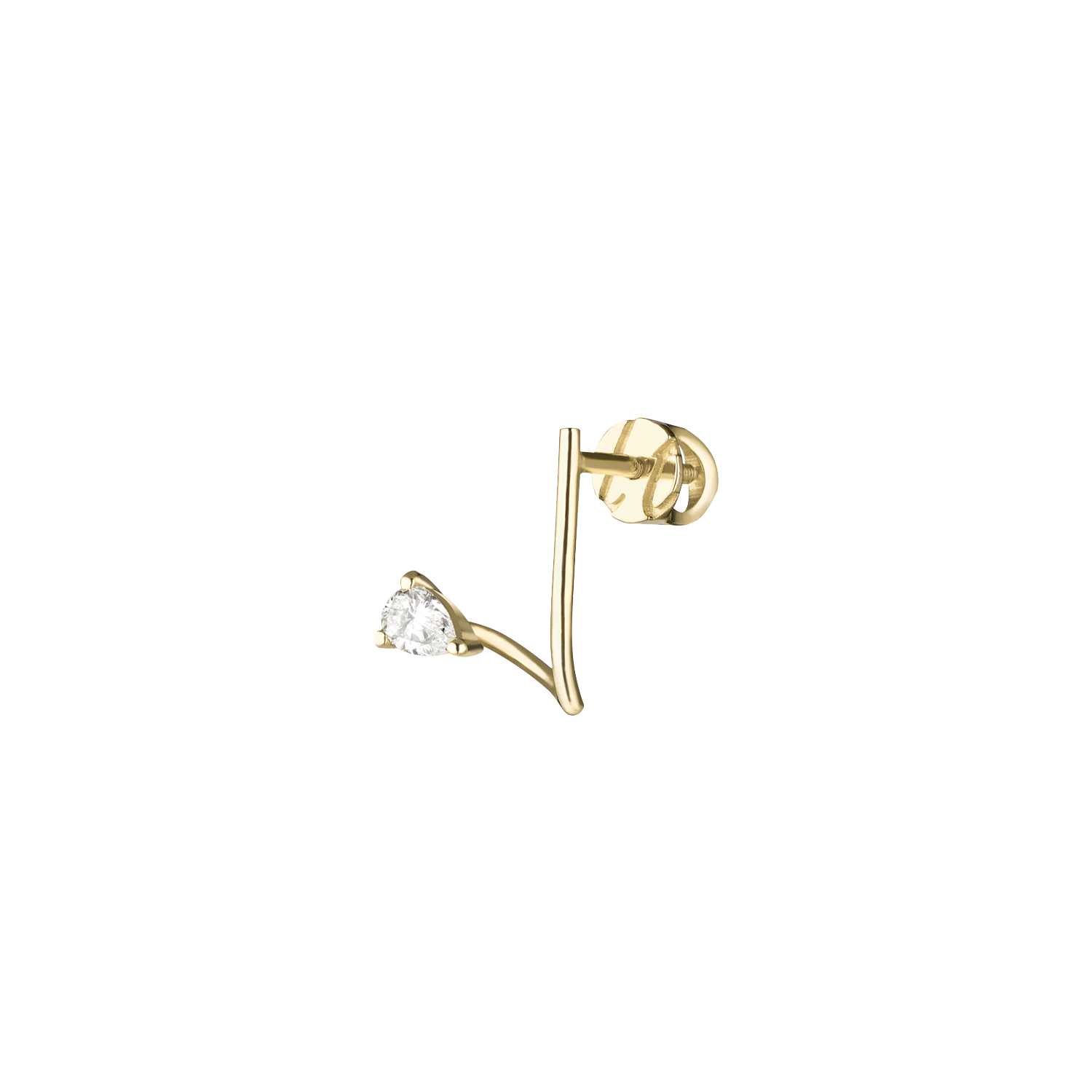 Lera Treyger MA 1 ear pin earring in 14k yellow gold with bezel-set 0.15ct pear-cut diamond and screw-back post