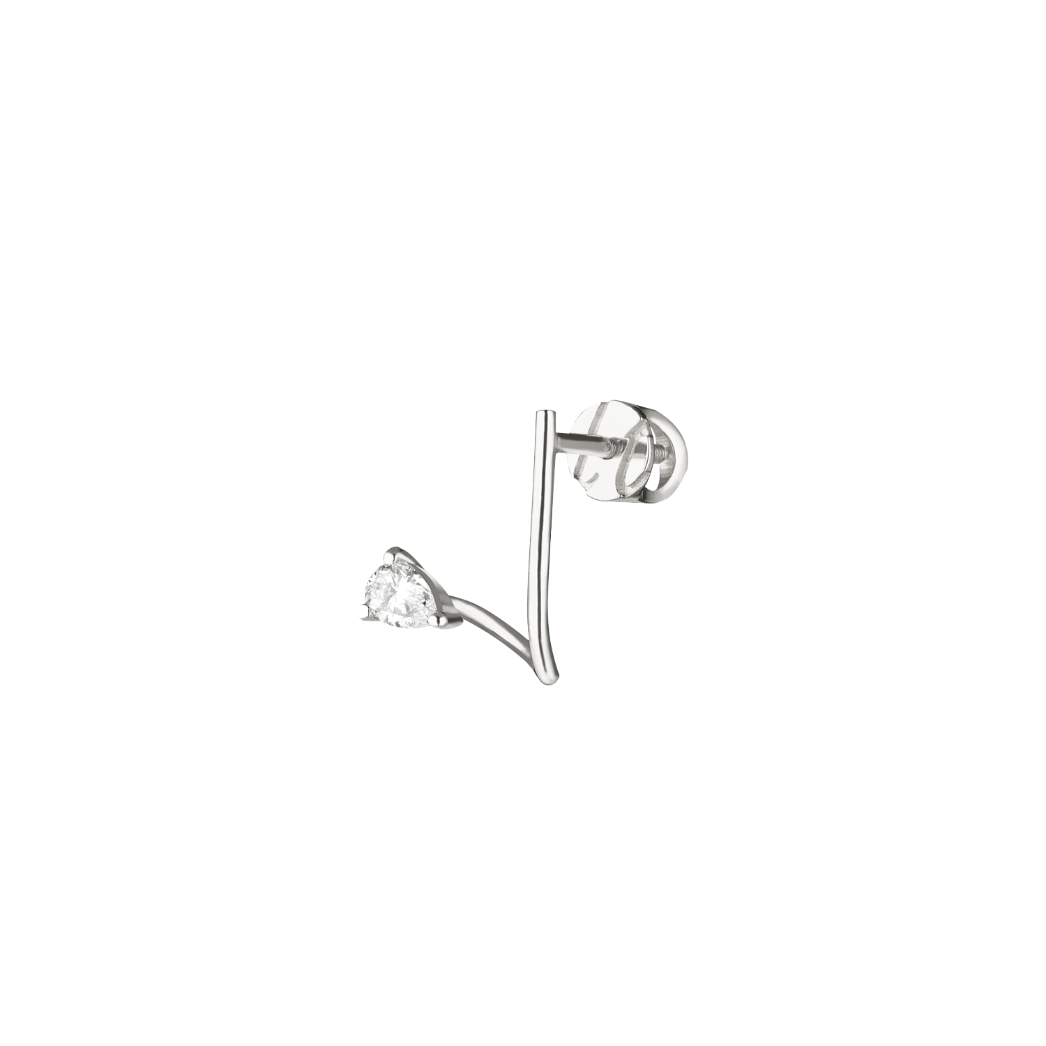 MA 1 ear pin earring by Lera Treyger in 14k white gold, bezel-set 0.15ct pear-cut diamond and screw-back post, studio crop