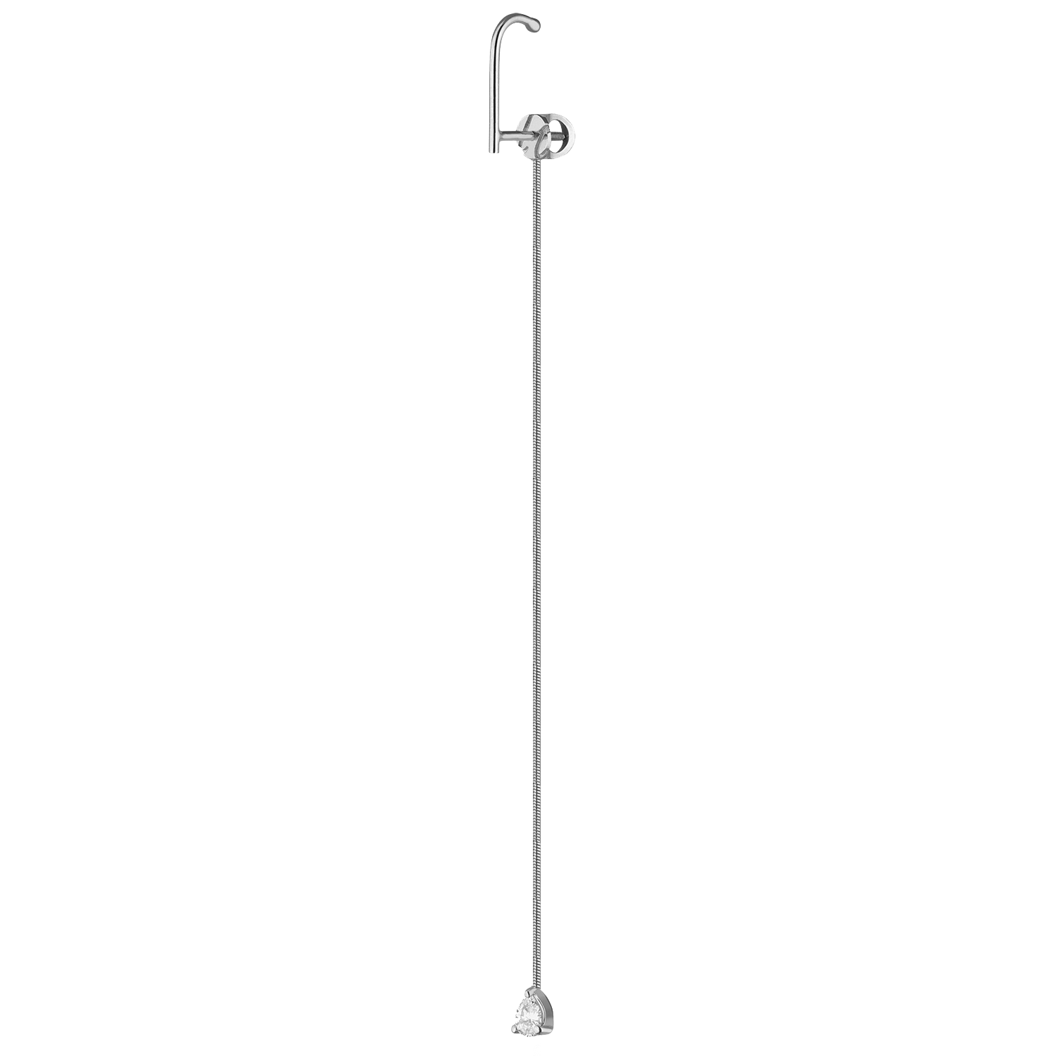 Lera Treyger MA 3 14k white gold threader earring full length, ear hook, fine snake chain, pear-diamond drop