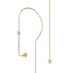 Lera Treyger MA 4 two-piece ear cuff threader in 14k yellow gold with two 0.15ct pear-cut diamonds, studio crop