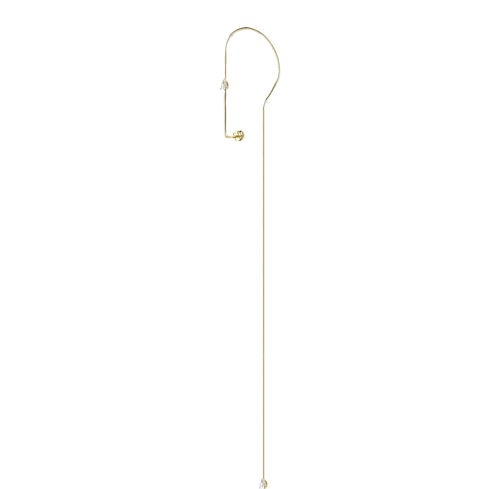 Lera Treyger MA 4 14k yellow gold ear cuff threader at full length, arched anchor and long snake chain with diamond