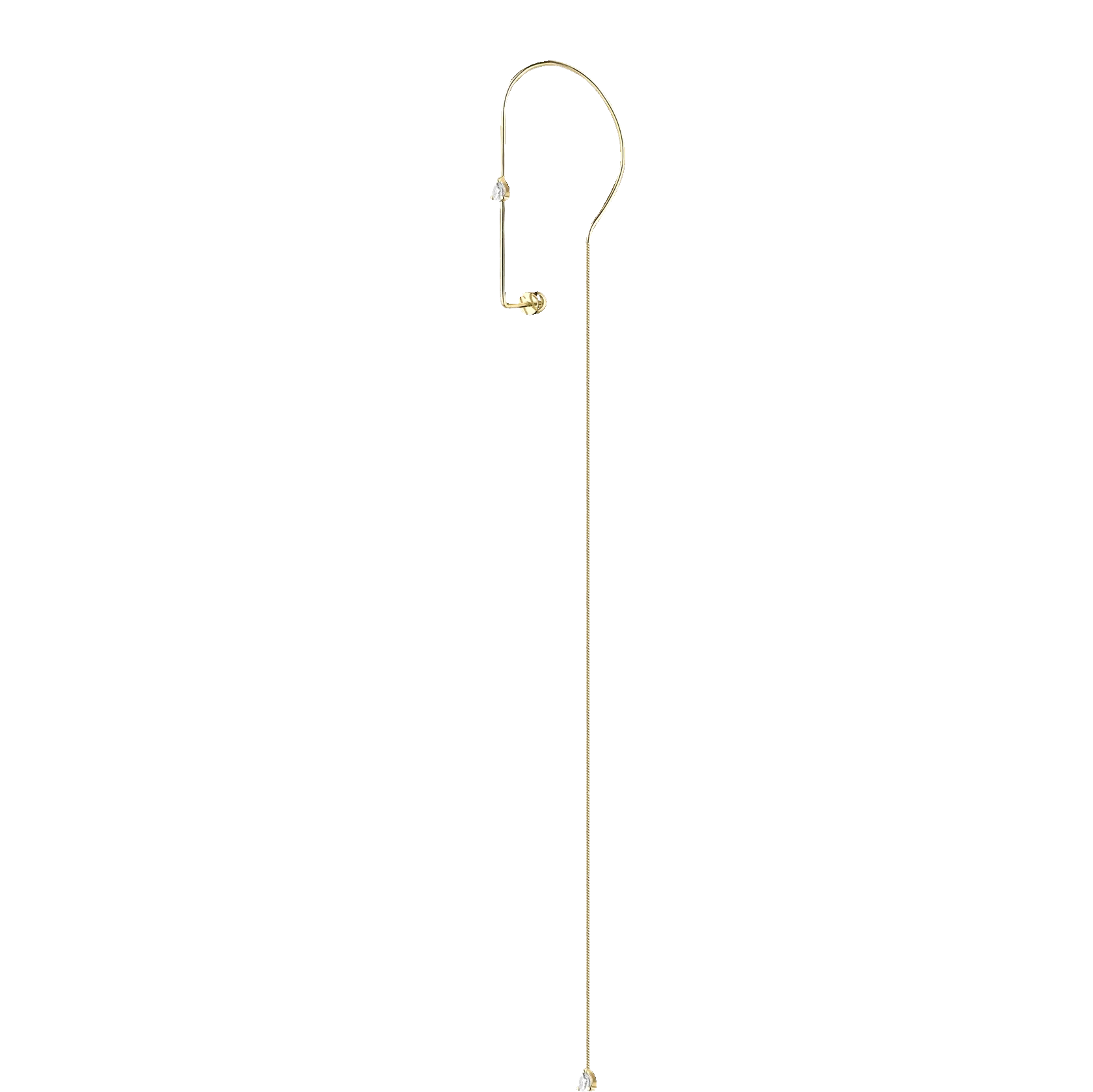 Lera Treyger MA 4 14k yellow gold ear cuff threader at full length, arched anchor and long snake chain with diamond