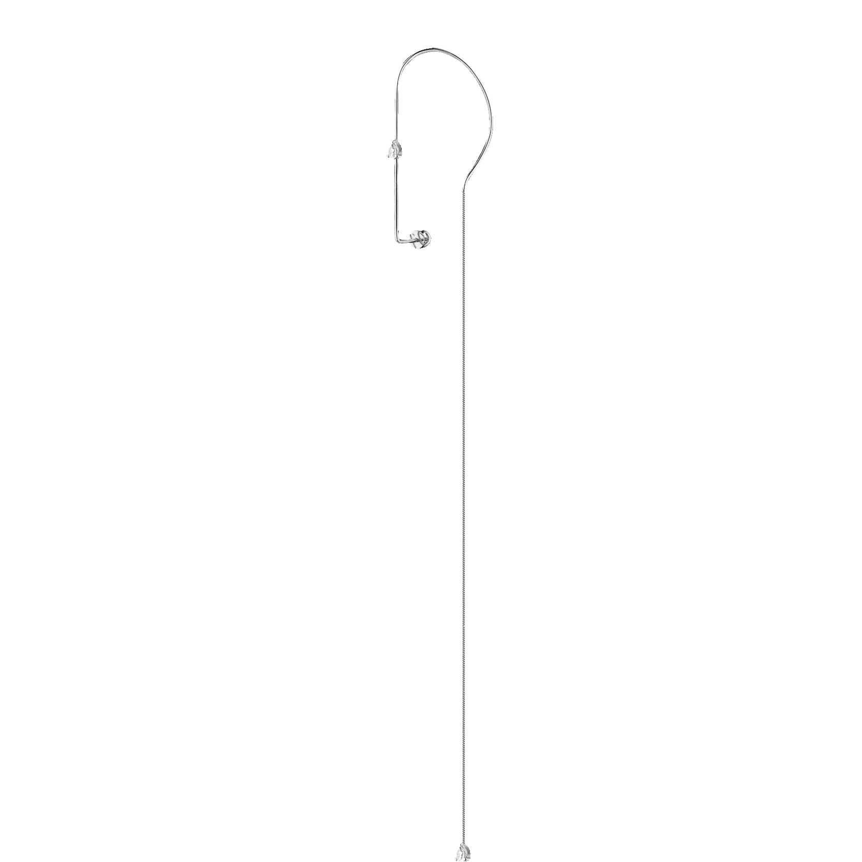 MA 4 ear cuff threader by Lera Treyger at full length in 14k white gold, arched anchor with long snake chain and pear-cut diamond