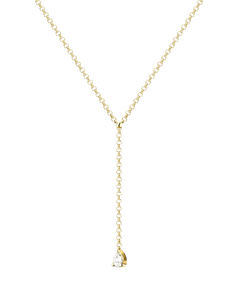 Lera Treyger MA 9 lariat necklace in 14k yellow gold with rolo chain and pear-cut diamond drop pendant