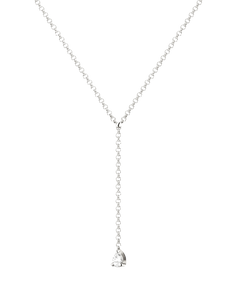 Pear-cut diamond MA 9 lariat by Lera Treyger in 14k white gold, fine rolo chain with single drop pendant, product cutout