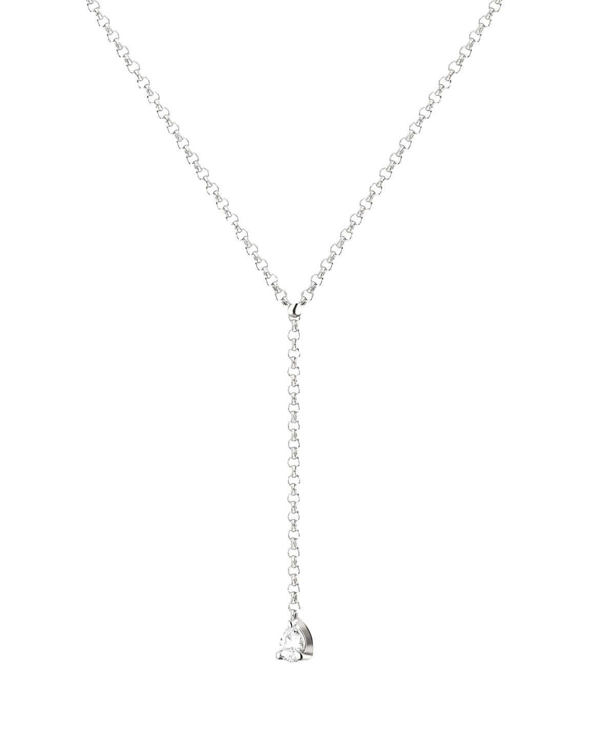 Pear-cut diamond MA 9 lariat by Lera Treyger in 14k white gold, fine rolo chain with single drop pendant, product cutout