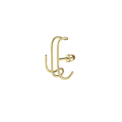 Lera Treyger N 19 double ear cuff in 14k yellow gold, two parallel curves with screw-back, no piercing required