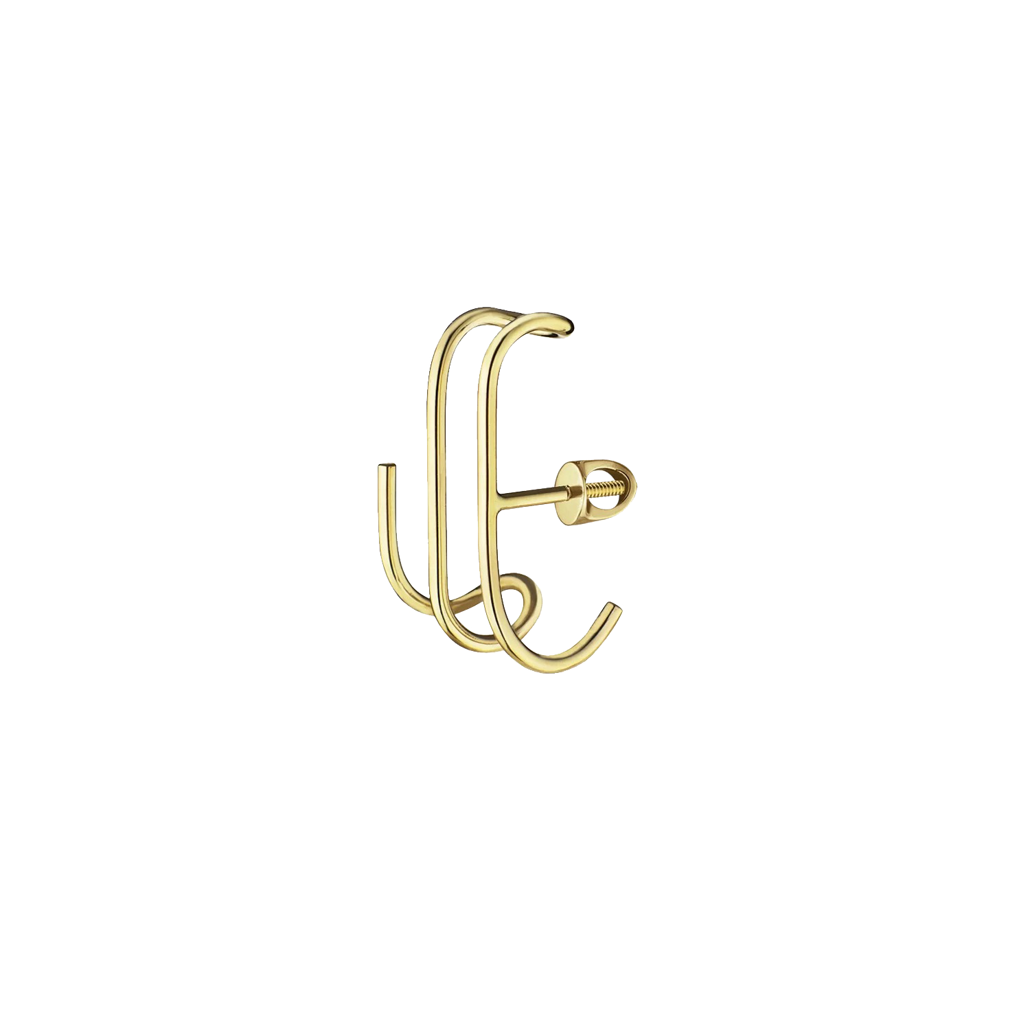 Lera Treyger N 19 double ear cuff in 14k yellow gold, two parallel curves with screw-back, no piercing required