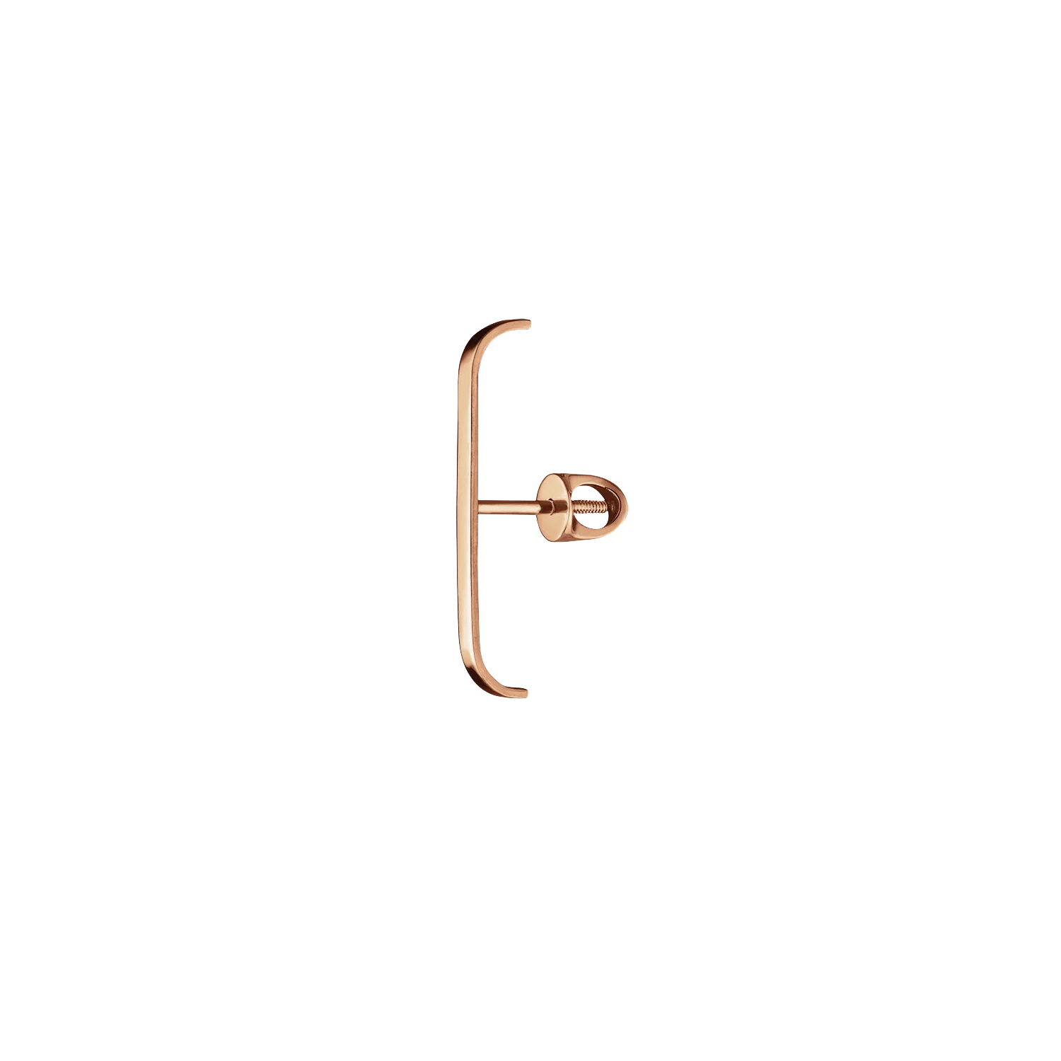 Lera Treyger N 2 bar earring in 14k rose gold, minimalist bracket shape with screw-back post, studio shot