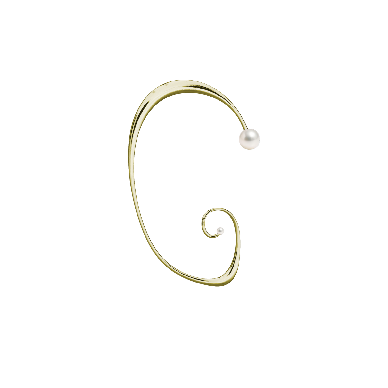 Lera Treyger Sosho ear cuff in 14k yellow gold, full anatomical ear wrap with two freshwater pearl accents