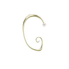 Lera Treyger Sosho ear cuff in 14k yellow gold, full anatomical ear wrap with two freshwater pearl accents