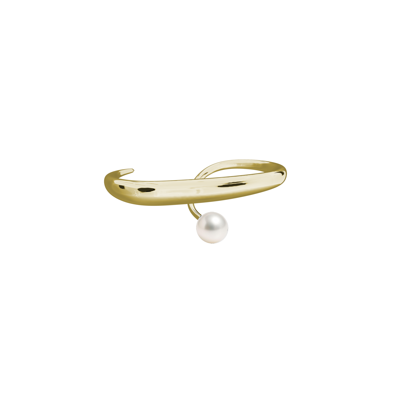 Lera Treyger Sosho ring in 14k yellow gold with freshwater pearl, curved sculptural form, studio shot