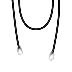Lera Treyger LT x O.RIM thick leather cord necklace with sterling silver teardrop endings, studio shot on white