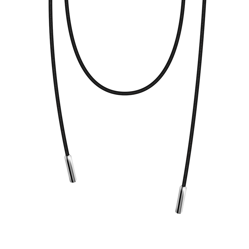 LT x O.RIM thin leather cord necklace with polished sterling silver cylindrical end caps
