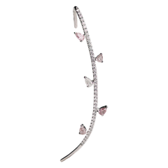 Lera Treyger Ukiyo n 5 ear climber in 14k white gold, diamond pavé branch with pink sapphire/morganite blossoms