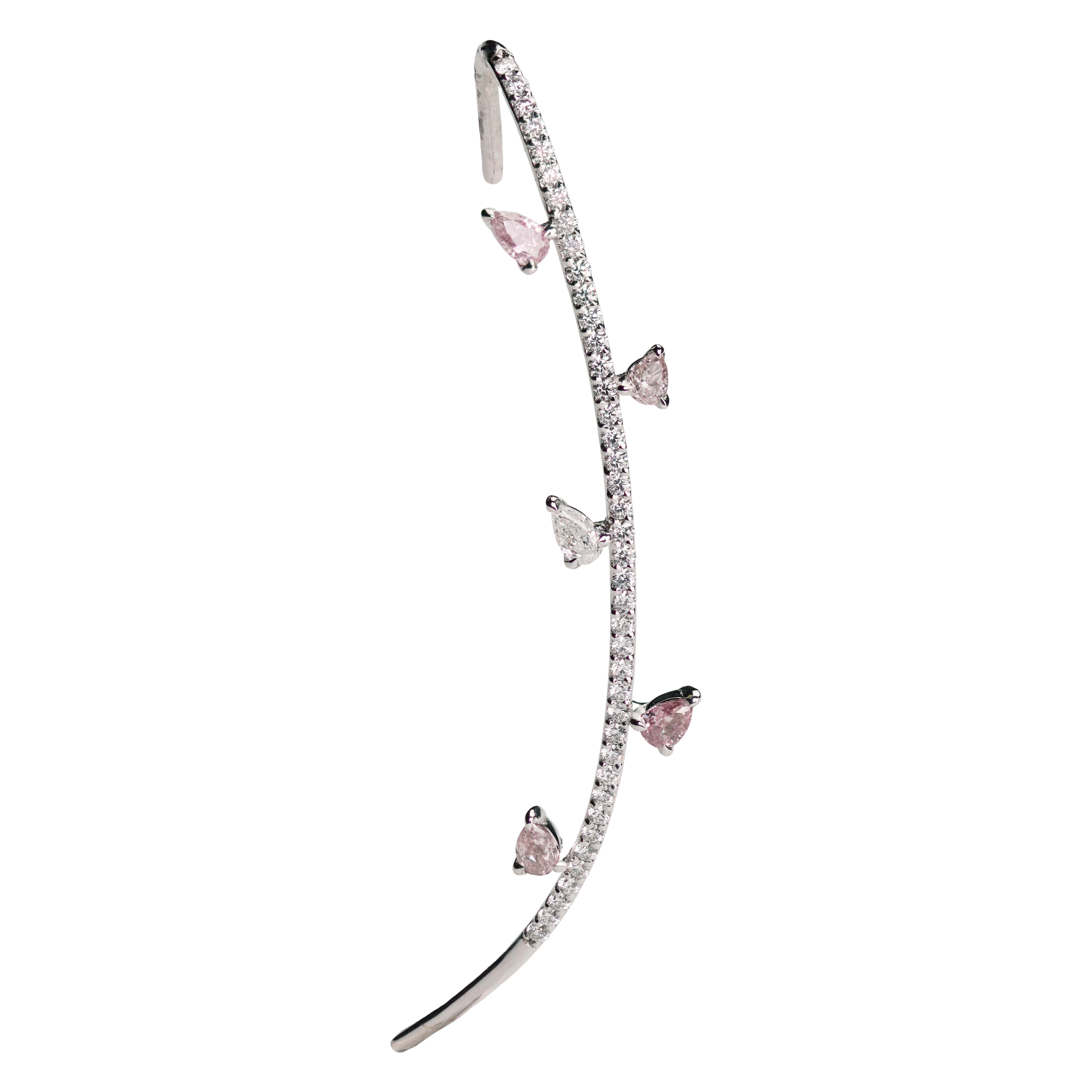 Lera Treyger Ukiyo n 5 ear climber in 14k white gold, diamond pavé branch with pink sapphire/morganite blossoms