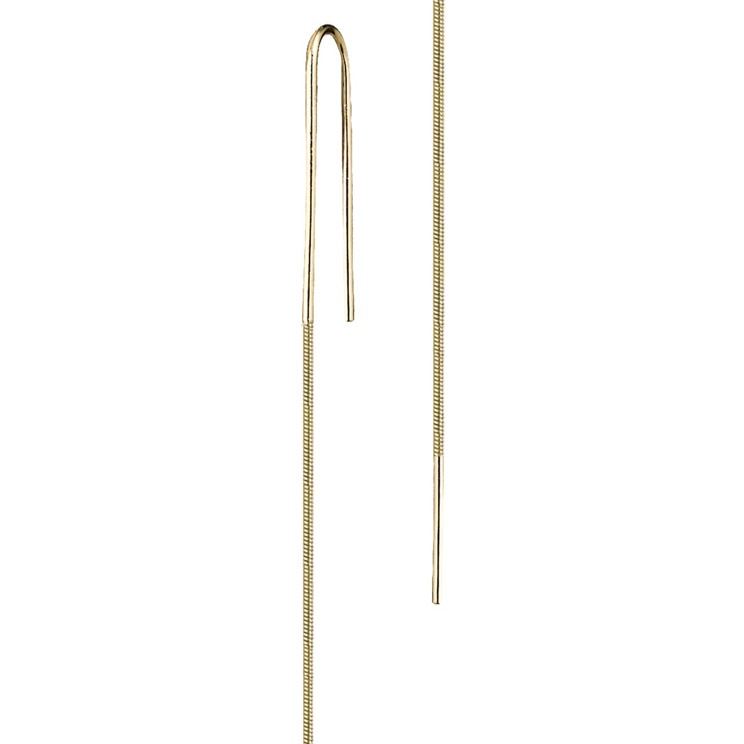 Lera Treyger Water threader earring in 14k yellow gold, U-hook with long snake chain, two-piece studio shot