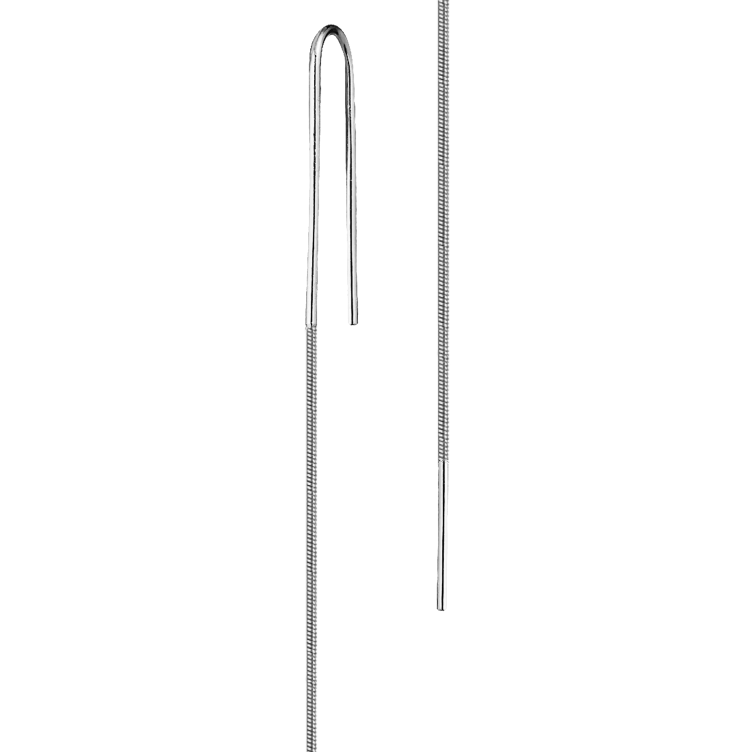 Lera Treyger Water threader earring in 14k white gold, U-hook with snake chain, two-piece studio crop
