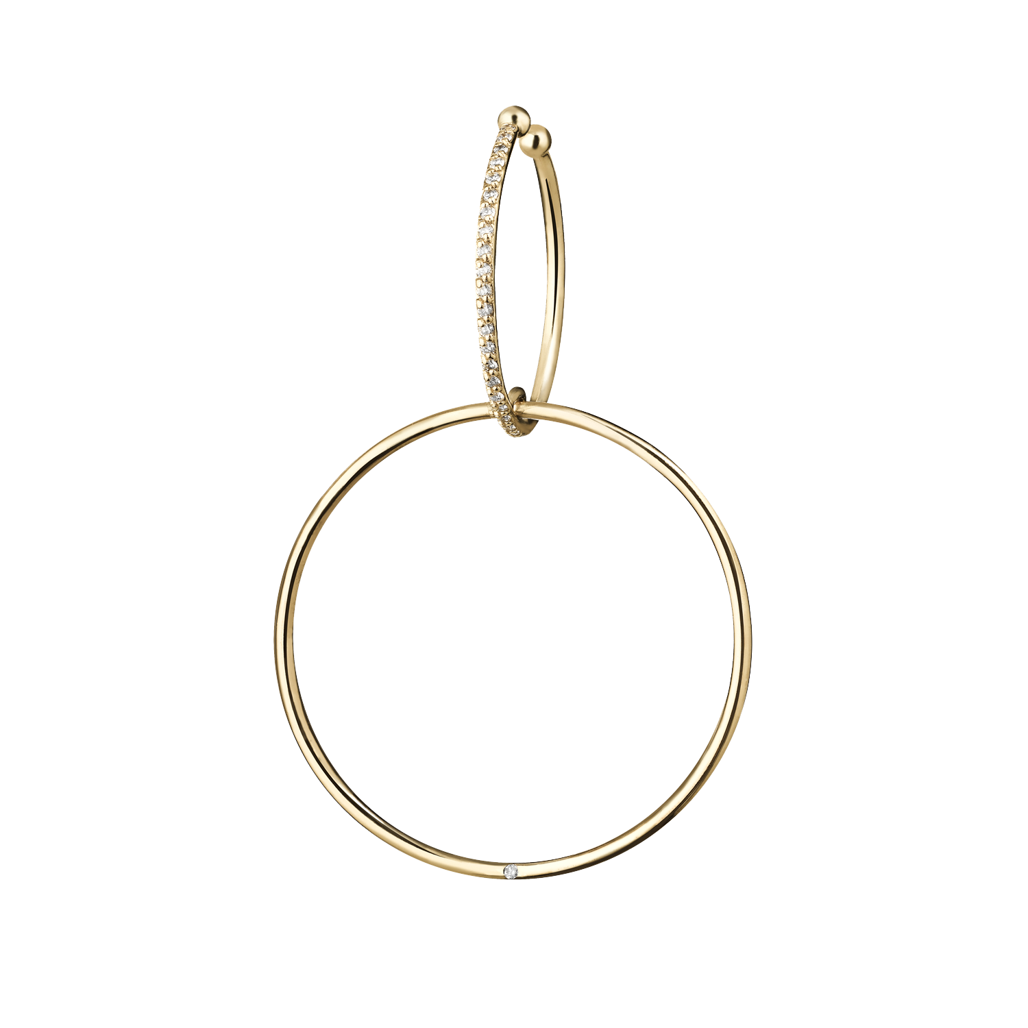 Lera Treyger Wind ear cuff in 14k yellow gold, small pavé-diamond inner hoop linked to large plain outer hoop, 0.08ct