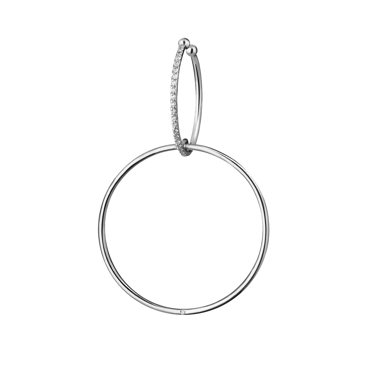 Lera Treyger Wind ear cuff in 14k white gold, pavé-diamond hoop linked to plain larger hoop, 0.08ct studio